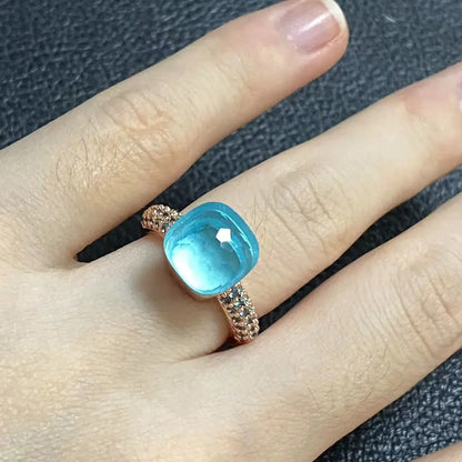 10.6mm Topaz Ring For Women Inlay Light Blue Zircon Candy Water Drop Crystal Ring Rose Gold Plated Jewelry Gift