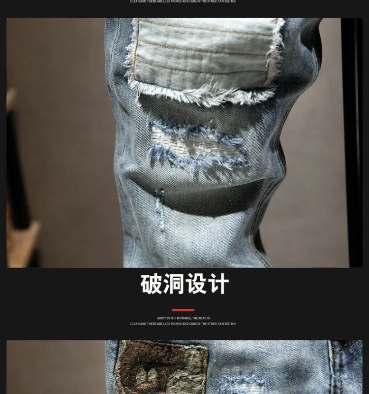 2023 Spring and Autumn New Fashion Trend Ripped Elastic Slim Legs Men's Casual Comfortable Breathable High-Quality Jeans 28-36