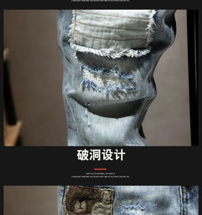 2023 Spring and Autumn New Fashion Trend Ripped Elastic Slim Legs Men's Casual Comfortable Breathable High-Quality Jeans 28-36