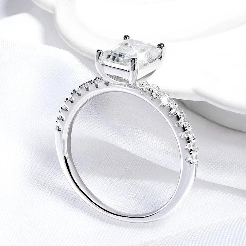 1-4CT Emerald/radiant Cut Moissanite Ring for Women Engagement Wedding Bride 100% Sterling Silver 925 Jewelry Certified