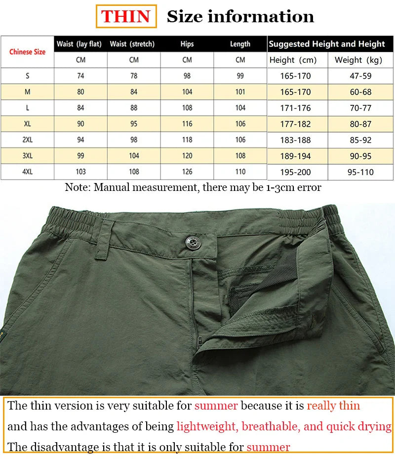 Summer Quick Dry Pants Men Tactical Cargo Trousers Outdoor Work Waterproof Cargo Trousers Multi-pocket Wear-Resistant Train Pant