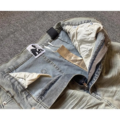 Rick Lavagem Azul Bolso com Zíper Calça Jeans Slim Fit Calças Jeans Algodão Denim Conforto Casual Tamanho P M G GG #B4