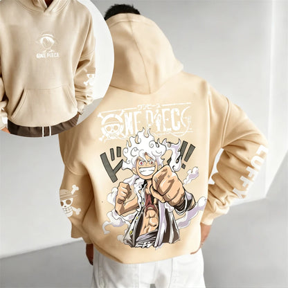 Autumn/Winter Japanese Hot Blood Anime Classic Luffy 5th Grade Hoodie for Men and Women, Casual and Comfortable Top