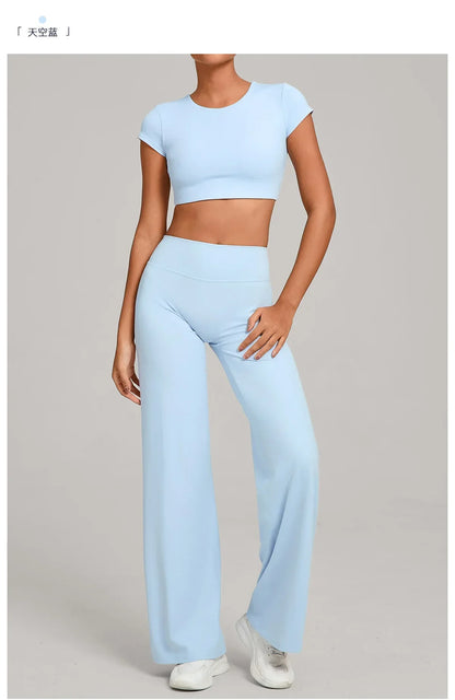 Tight-Fitting Backless Yoga Quick-Drying Straight-Leg Pants Sports Fitness Running Two-Piece Set for Women Gym Workout Yoga Suit