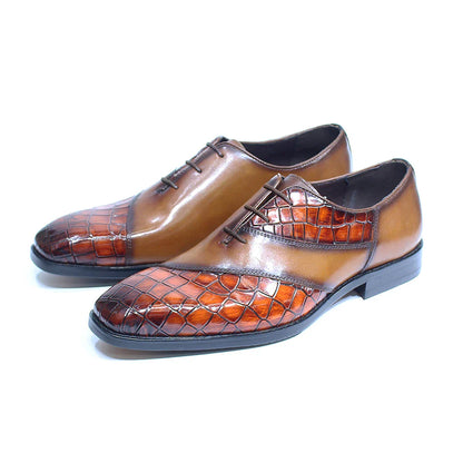 Fashion Mens Oxford Crocodile Pattern Cow Patent Leather Lace Up Wedding Party Office Formal Dress Shoes for Men Mixed Colors