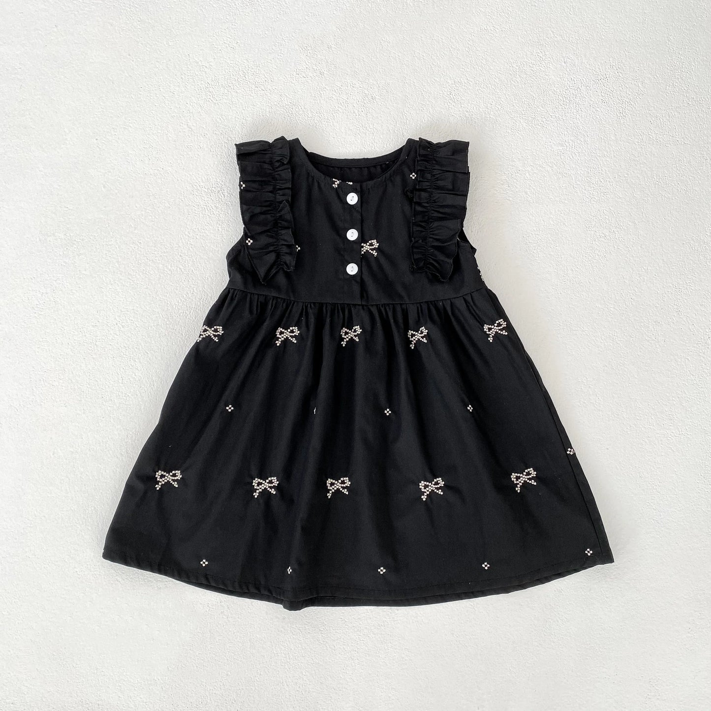 Summer Girls Dress Children's Clothing Bow Embroidered Flower Collar Girl's Dress Cartoon Printed Flying Sleeves Princess Dress