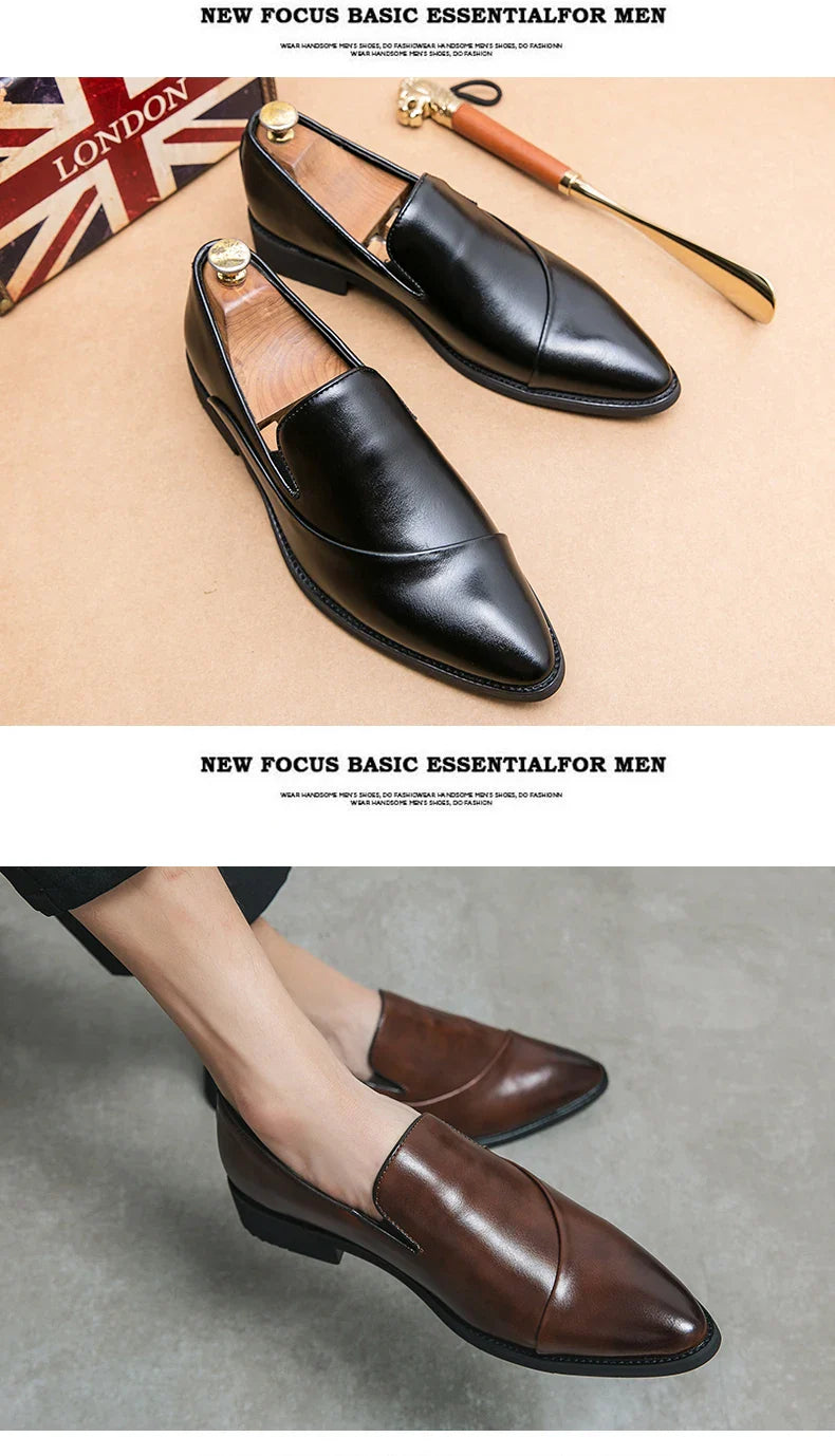 Casual Leather Shoes Large Size Men Business Shoes 2026 New Slip on Pointed leather Loafers Hand Polished Leather Casual Shoes