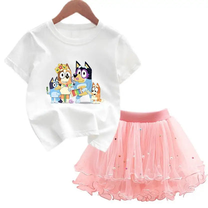 2Pcs/Set Girl Dress Kid Birthday Clothes Party Princess Dress Cartoon T-shirt+Tutu Skirt Summer Evening Christmas Gift