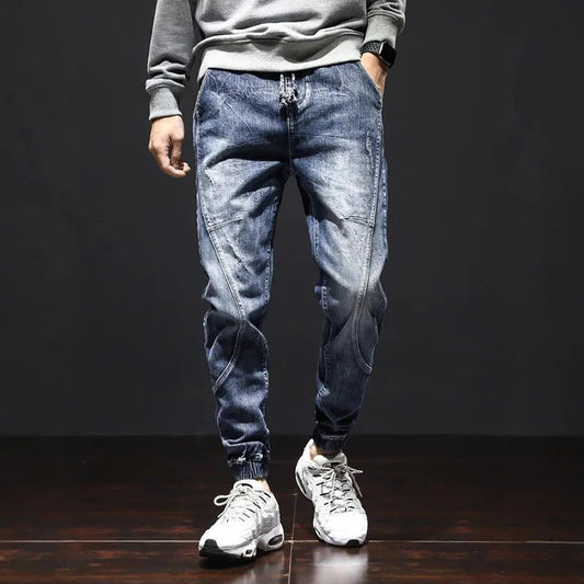 Autumn Jeans Elastic Waistband Mens Baggy Jeans Harun Pants Workwear  Retro Men's Skinny Jeans Tapered Jeans