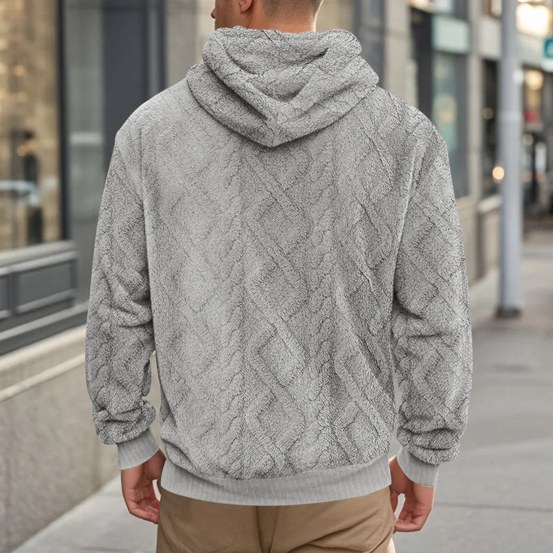 Autumn and winter leisure men's high street jacquard double-sided velvet hooded sports trend pullover sweater jacket