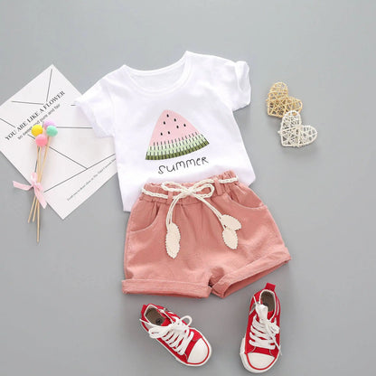 summer girls clothing set 2pcs tracksuit children cotton suit kids cartoon outfits short sleeve baby girls clothes sets