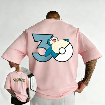 30th Anniversary Snorlax Printed T-shirt Summer Men's and Women's Trendy Large Loose Casual Y2K Short Sleeve Top