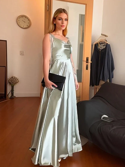 Sexy Mint Backless LaceUp Bridesmaid Dress Evening Gown Green Satin Slip Slit Leg Square Neck Wedding Party Long Dresses