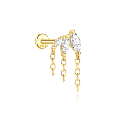 1PC 925 Sterling Silver Horse Eye Chain Tassel Zircon Drop Earrings For Women Ins Minimalism Geometric Earrings Gift