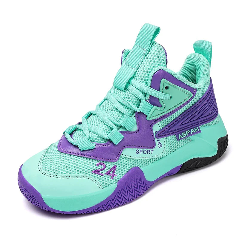 Children Basketball Shoes for Boys Girls Kids Teenagers Breathable Non-slip Lace Up Indoor Outdoor Training Sneakers Tennis Shoe