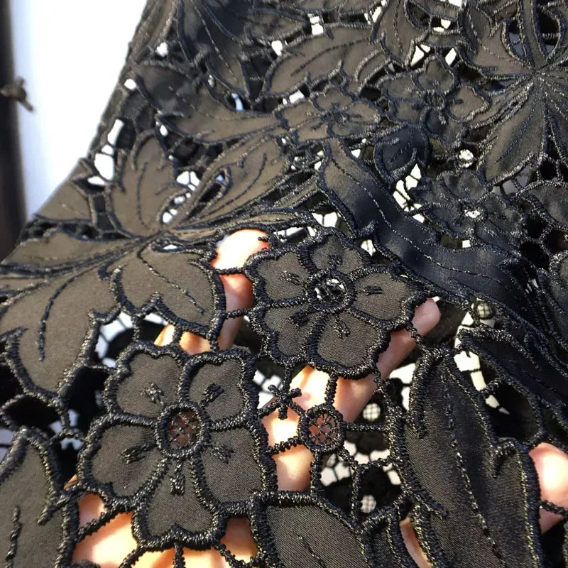 Summer New Heavy Embroidery Rhinestone Denim Patchwork Hook Flower Hollow Lace Straight Leg Wide Leg Pants Casual High Waist ...