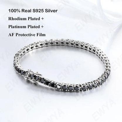Hidden Spring Buckle Full Moissanite Tennis Bracelet D Color 2/2.5/3/4/5mm Lab Diamond Link Bracelets For Women Man Gift