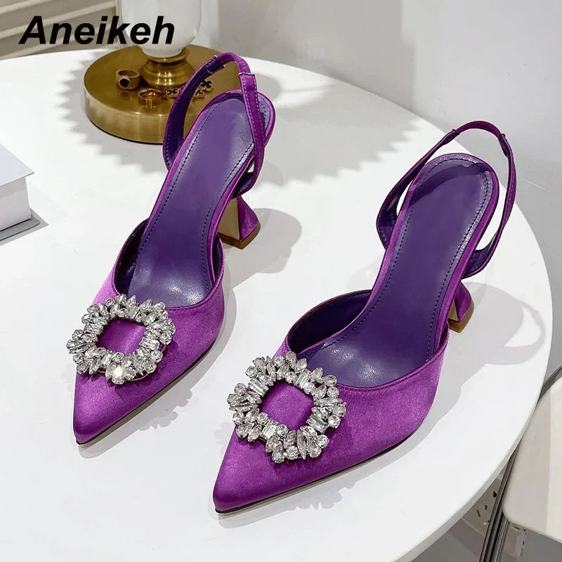 Brand Women Pumps Luxury Crystal Slingback High Heels Summer Bride Shoes Comfortable triangle Heeled Party Wedding Shoes
