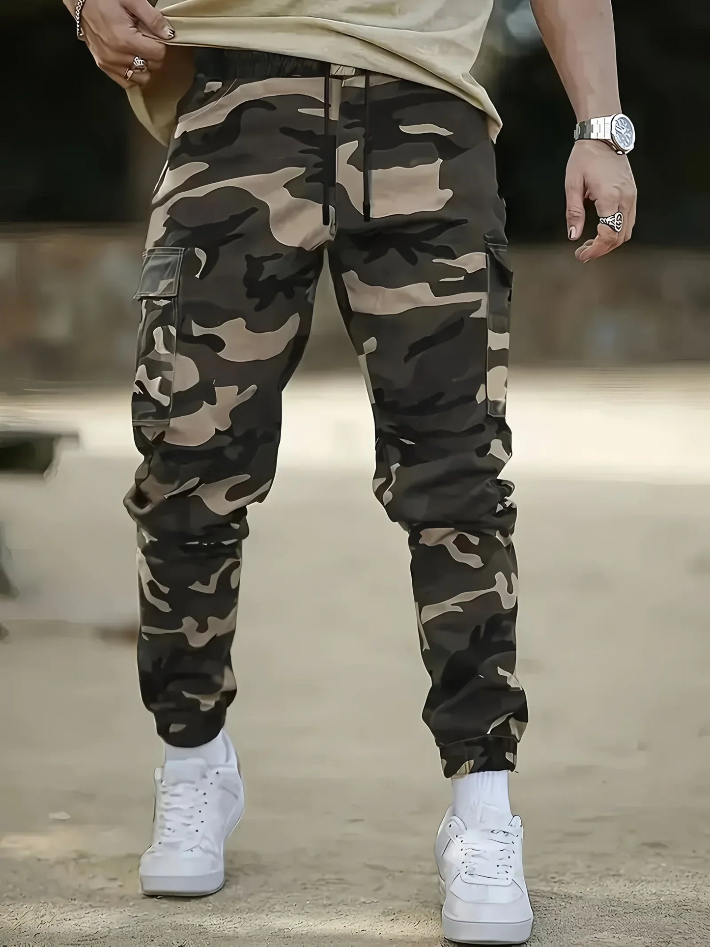 Men's  Camouflage Cargo Pants Sweatpants Outdoor Bunched Long Trousers  Casual Autumn Multi-Pocket Durable Workwear Male Trouser