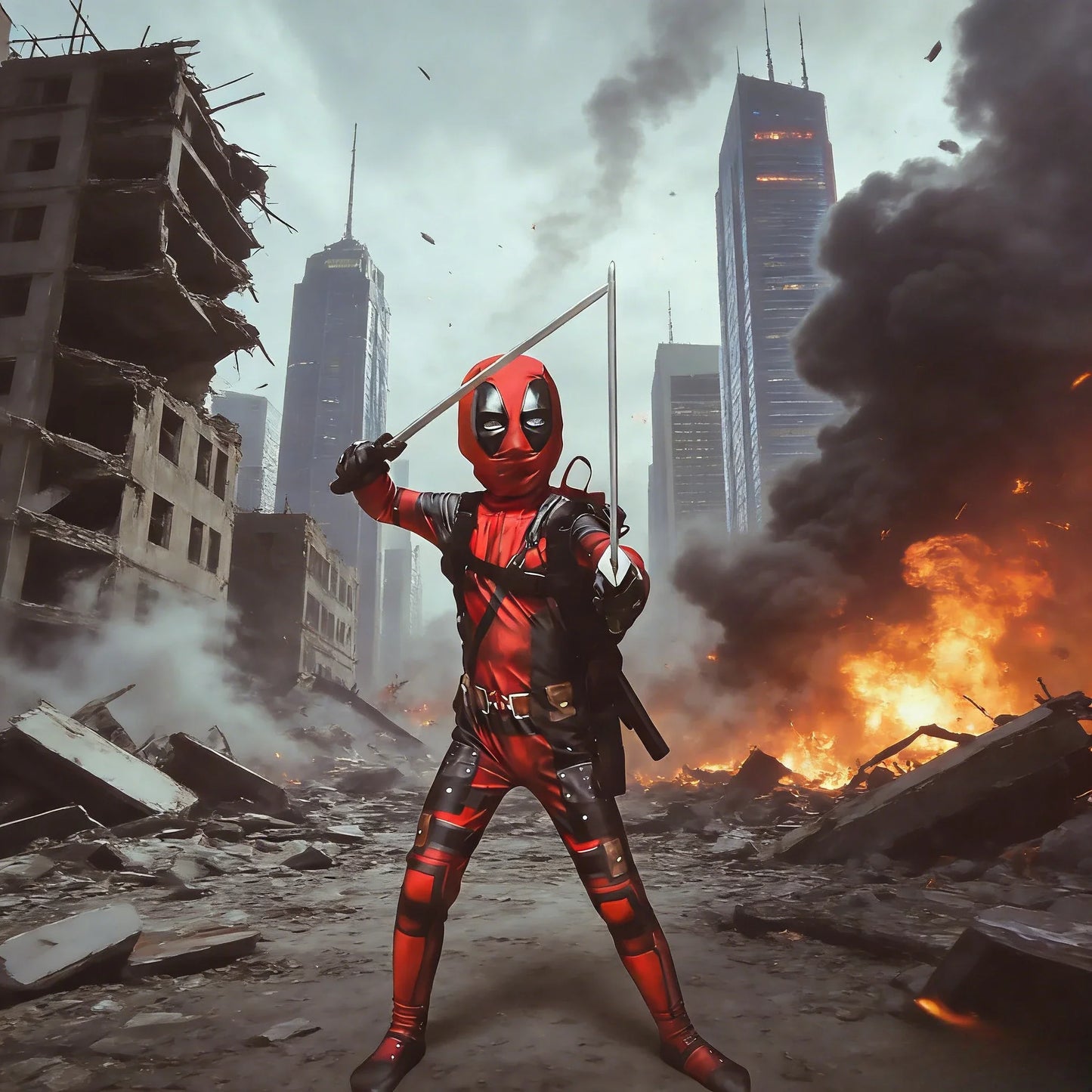 PU Sword Won‘t Break High Quality Deadpool Costume Kid Halloween Cosplay Costume Deadpool Suit Jumpsuit Deadpool Child Costume