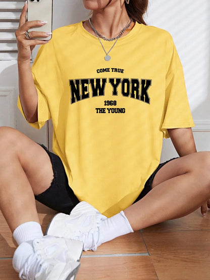 Quando 1968 A Nova Iorque É Jovem Camisetas Femininas De Algodão Oversize Camisetas Diárias Criatividade Roupa Casual Individual De Rua