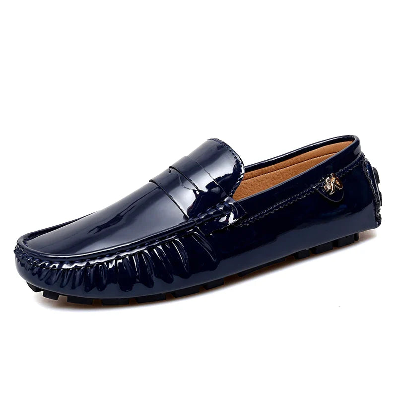 Patent Leather Beanie Shoes Men's New Spring and Summer Large Size Patent Leather Casual British Leather Shoes Women's Slip-On Lazy Casual Shoes Handmade Shoes