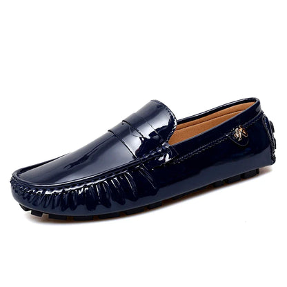 Patent Leather Beanie Shoes Men's New Spring and Summer Large Size Patent Leather Casual British Leather Shoes Women's Slip-On Lazy Casual Shoes Handmade Shoes