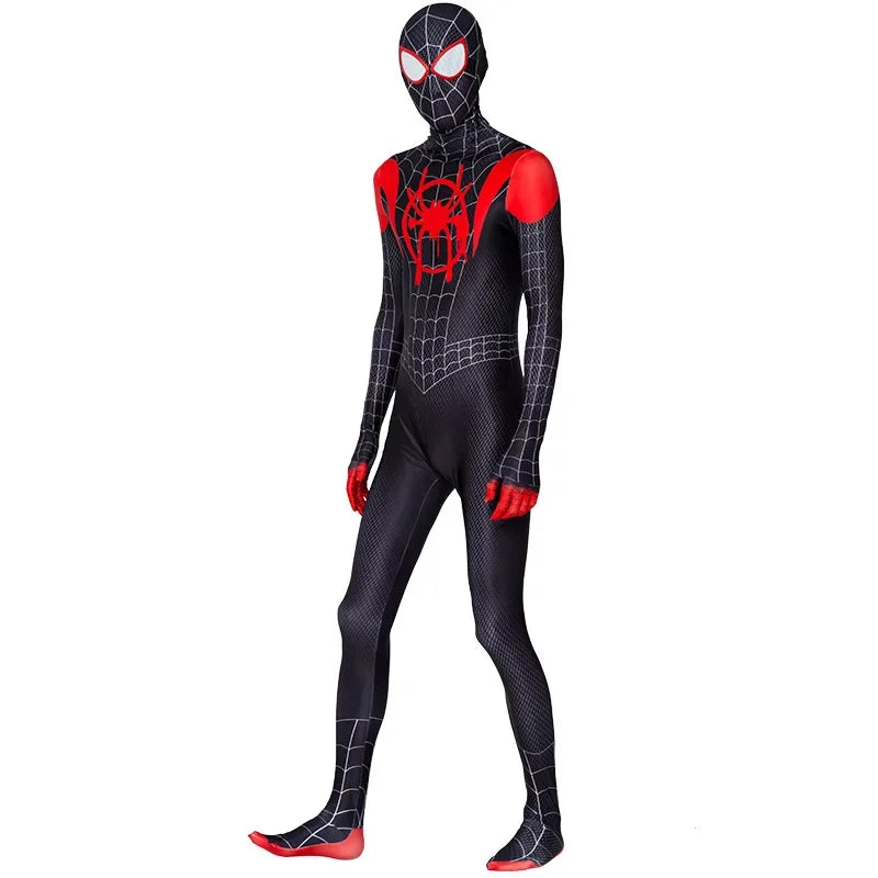 Spiderman Zentai Costume Anime Superhero Miles Morales Spider Man Cosplay Costume Bodysuit Halloween Costume for Kids Boy Adult