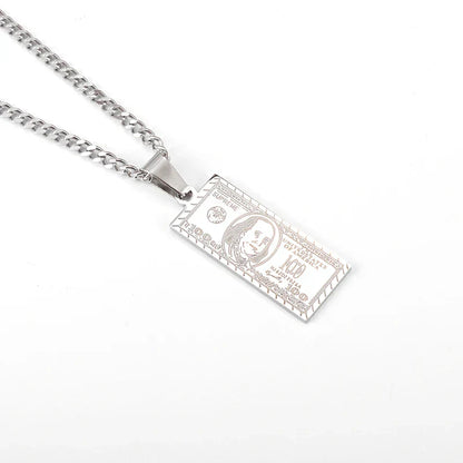 Stainless Steel 100 Dollar Bill Pendant Necklace for Men Women Fashion Lucky Wealth Jewelry Exquisite Gift