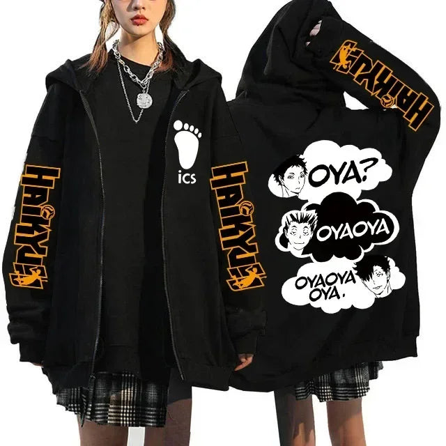 Haikyuu Graphic Zippper Jackets Sweatshirts Japanese Anime Manga Y2k Gothic Zip Up Hoodies Karasuno Fly High Harajuku Streetwear