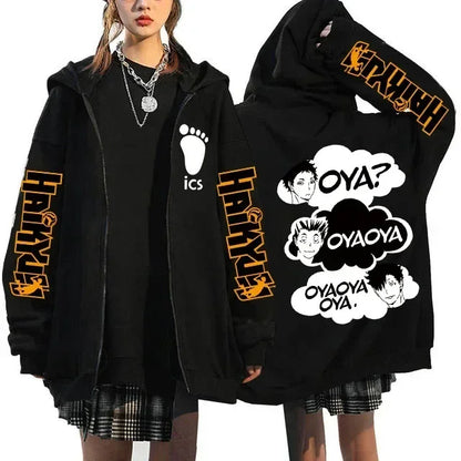 Haikyuu Graphic Zippper Jackets Sweatshirts Japanese Anime Manga Y2k Gothic Zip Up Hoodies Karasuno Fly High Harajuku Streetwear