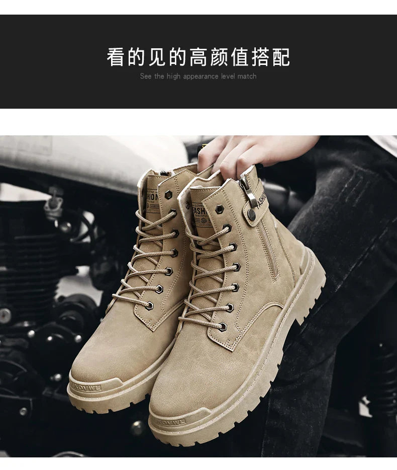 Men's high top casual boots four seasons new outdoor anti slip comfort workwear boots fashion versatile trendy boots men's shoes
