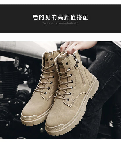 Men's high top casual boots four seasons new outdoor anti slip comfort workwear boots fashion versatile trendy boots men's shoes