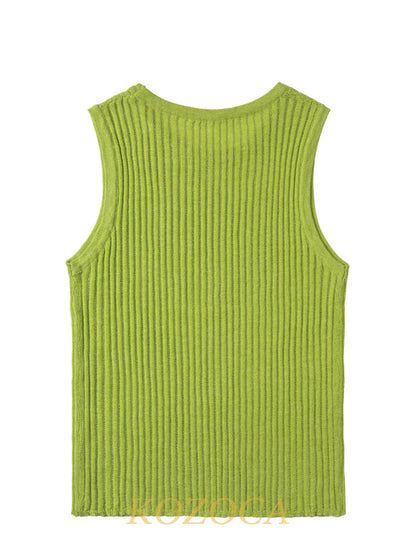100% Wool Chic Solid Tanks Elegant Striped See Through Hollow Out Women Tops Sleeveless Elastic Tops Club Party Clothes