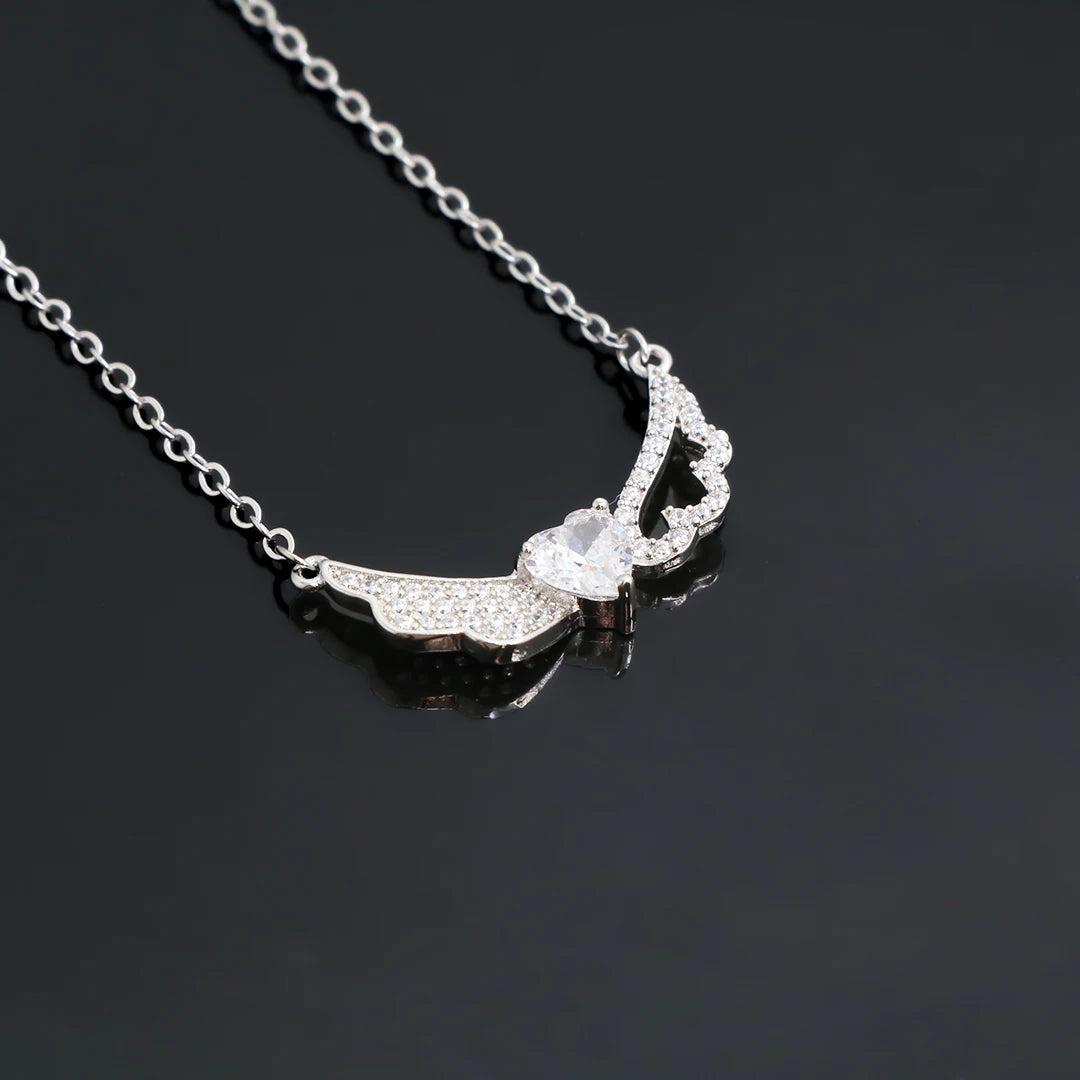 Delicate Women 24K Gold Plated Zircon Angel Wing Chain Pendant Necklace