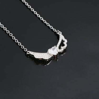 Delicate Women 24K Gold Plated Zircon Angel Wing Chain Pendant Necklace