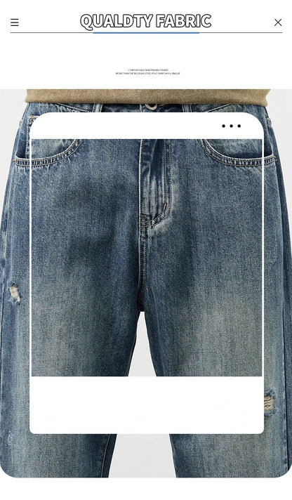 Korea Baggy Jeans Men's Vintage Straight Ripped Y2k Pants Fashion Frayed High Street Distressed Denim Trousers Male Clothes