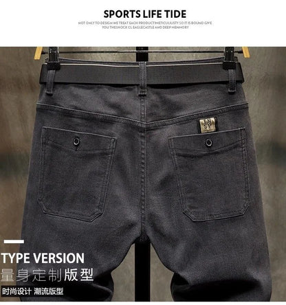 2024 Spring and Autumn New Fashion Solid Color Black Stretch Shorts Men's Casual Slim Comfortable Breathable High-Quality Jeans
