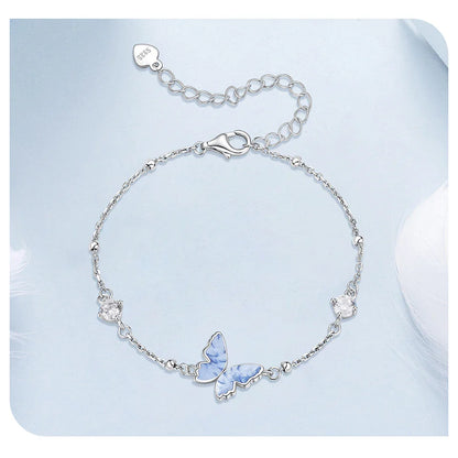 925 Sterling Silver Butterfly Charm Bracelet Lightweight CZ Beads Link Chain for Women Teens Gift Natural Wrist Decor