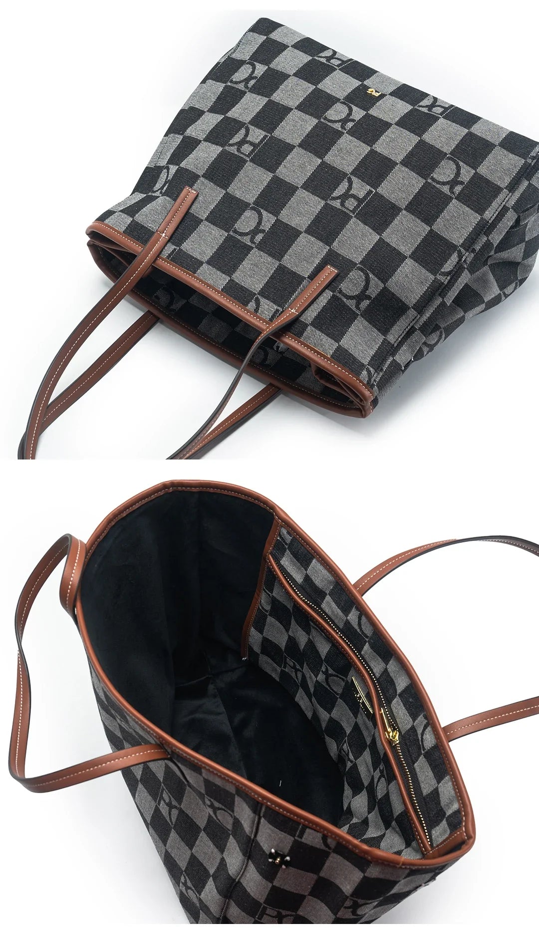 PG Shoulder Bag For Women Premium Checkerboard Canvas Tote Fashion Pink Leather Strap Handbag Elegant Office Commute Daily Bag