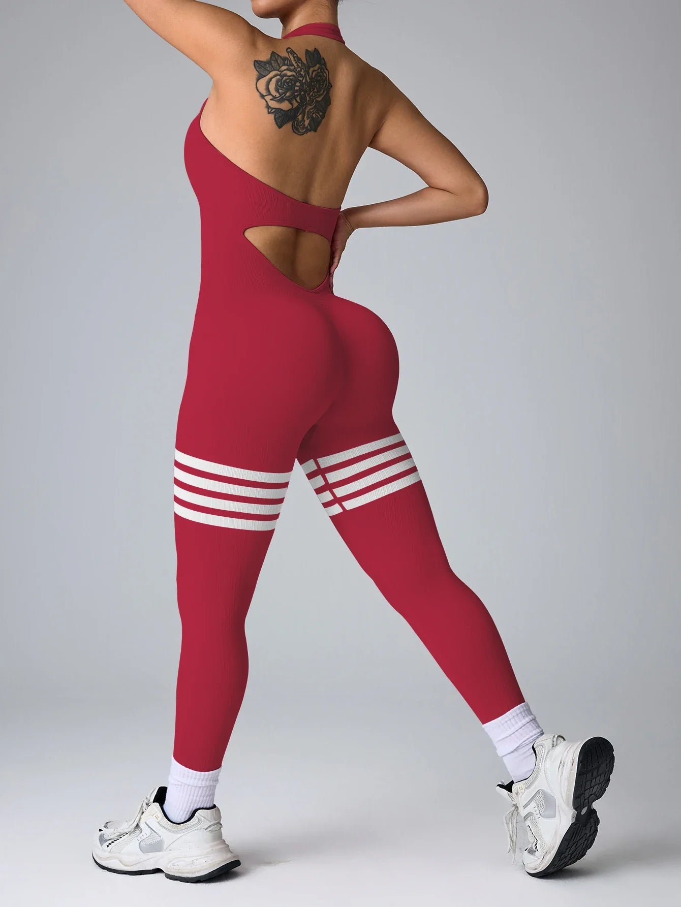 Women Line Backless Gym Yoga Jumpsuits Training Yoga Butt Lifting Workout Fitness Halter Rompers Bodysuita
