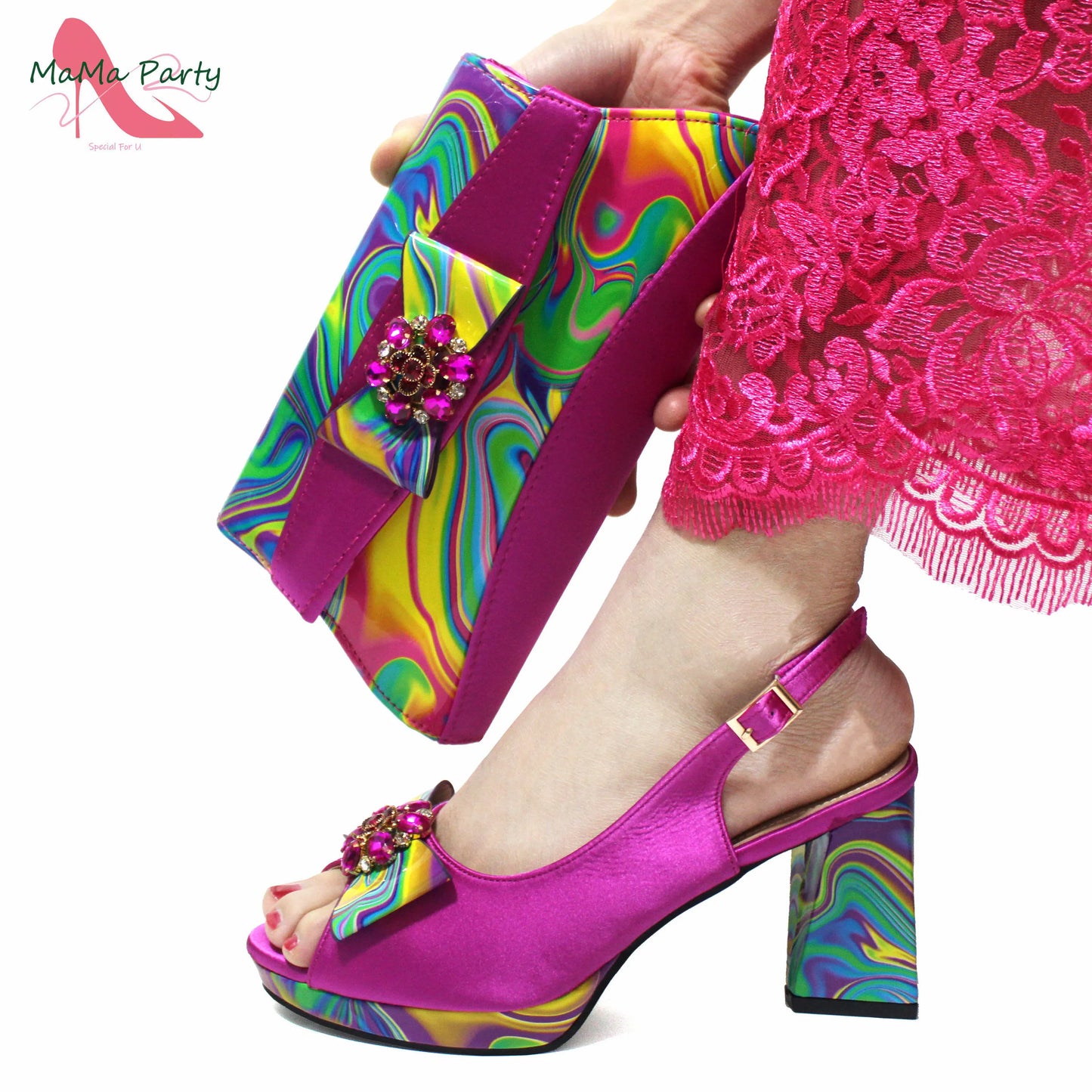 Red Color Italian Design Shoes Matching Bag Set Super High Heels Pumps for Garden Party