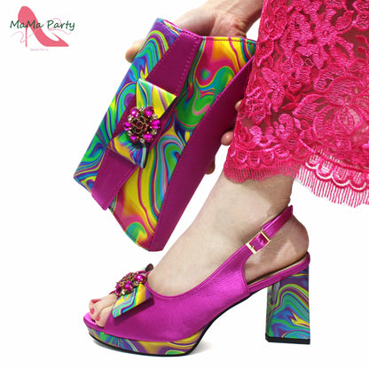 Red Color Italian Design Shoes Matching Bag Set Super High Heels Pumps for Garden Party