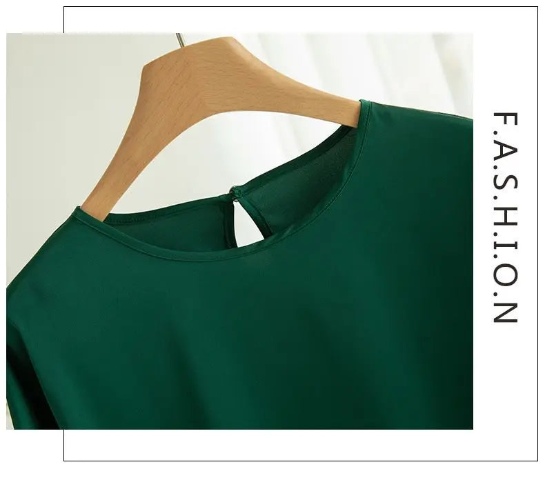 2026 New In Summer Satin Silk Half-Sleeve Tee Tops Basic Solid Women‘s T-Shirt Casual O-neck Thin Shirts Ladies Loose Blouses