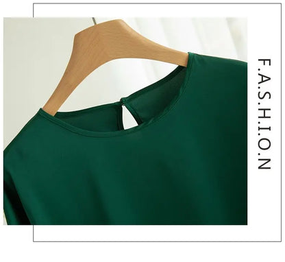 2026 New In Summer Satin Silk Half-Sleeve Tee Tops Basic Solid Women‘s T-Shirt Casual O-neck Thin Shirts Ladies Loose Blouses