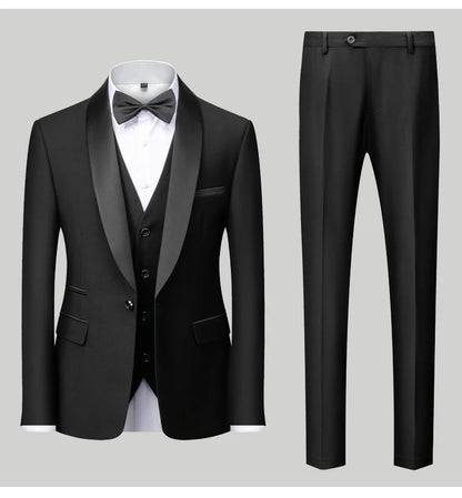 Men's Casual Business Have Smoking Suit High End Brand Boutique Fashion Blazer Vest Pants Groom Wedding Dress Party Suit