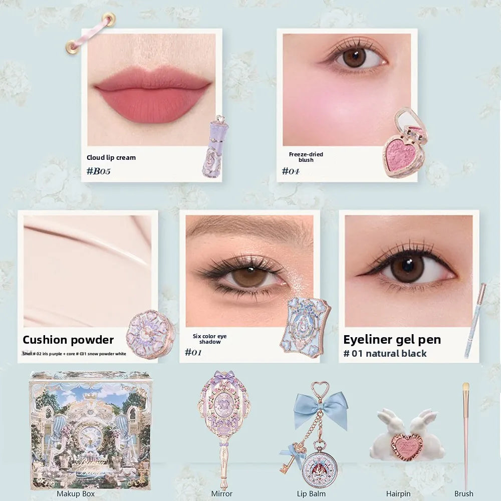 Garden Collection Lip Cream Blush Air Cushion CC Cream Liquid Foundation Eye Shadows Palette Makeup Set 10pcs