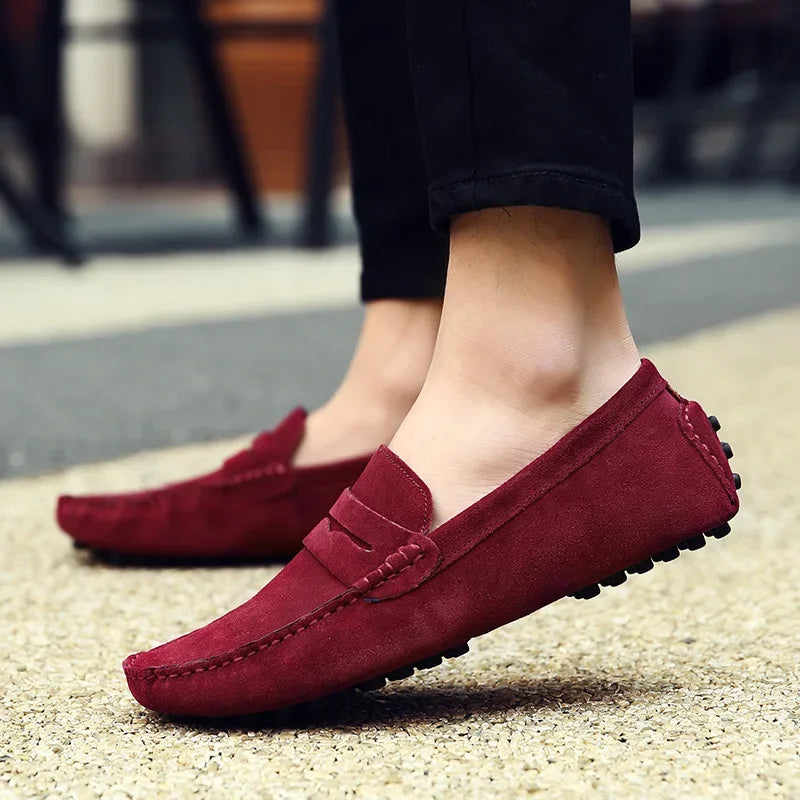 High Quality Suede Men Casual Shoes Non-slip Mens Driving Shoes Slip on Flats Loafers Leather Shoes 10 Colors Size 38-49