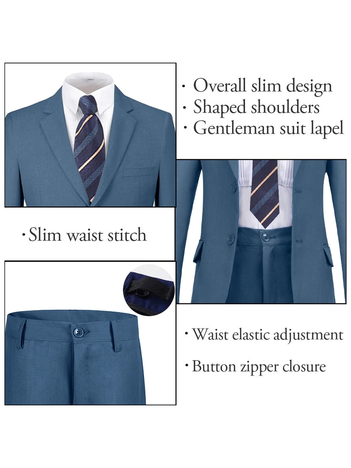 Boys Suit 3-Piece Jacket Pants Navy Yellow Pinstripe Tie Casual Fashion Wedding Birthday Party Size 4-16Y Teen Suit Tuxedo
