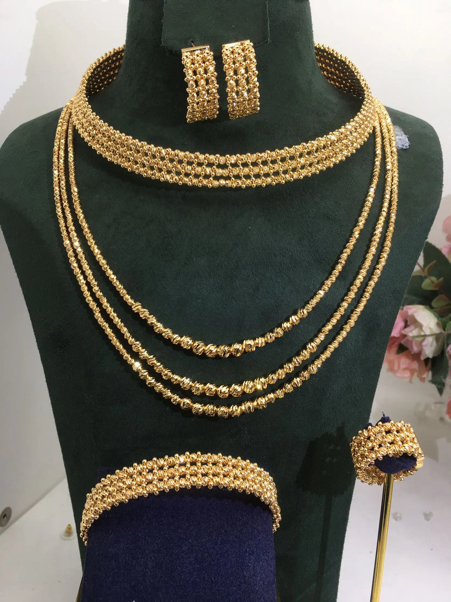 Trendy FashionConjuntos de joias indianas de luxo com gota d'água 4 peças para mulheres, festa de casamento, conjunto de joias indianas de Dubai para noivas